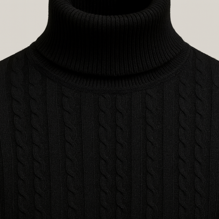 Ribbed turtleneck knit sweater.