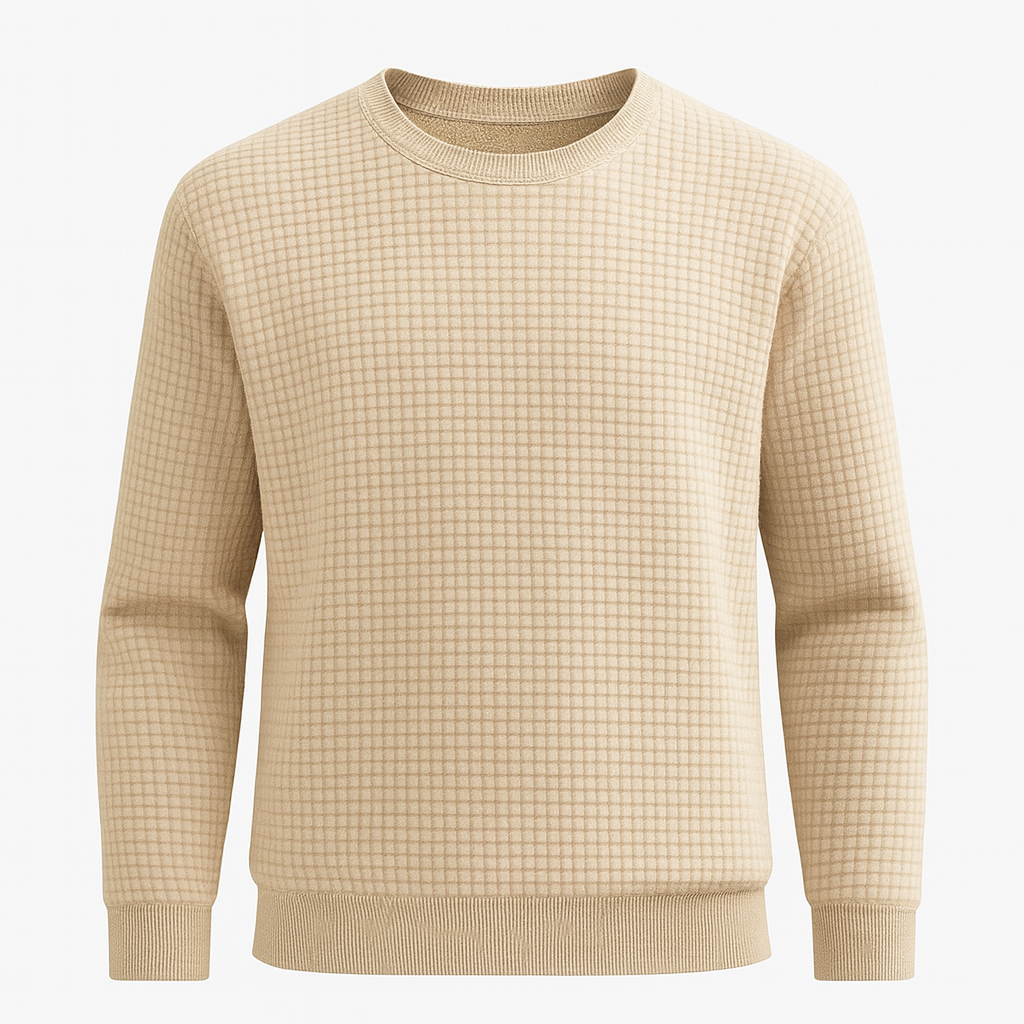 Long-sleeve textured knit sweater.