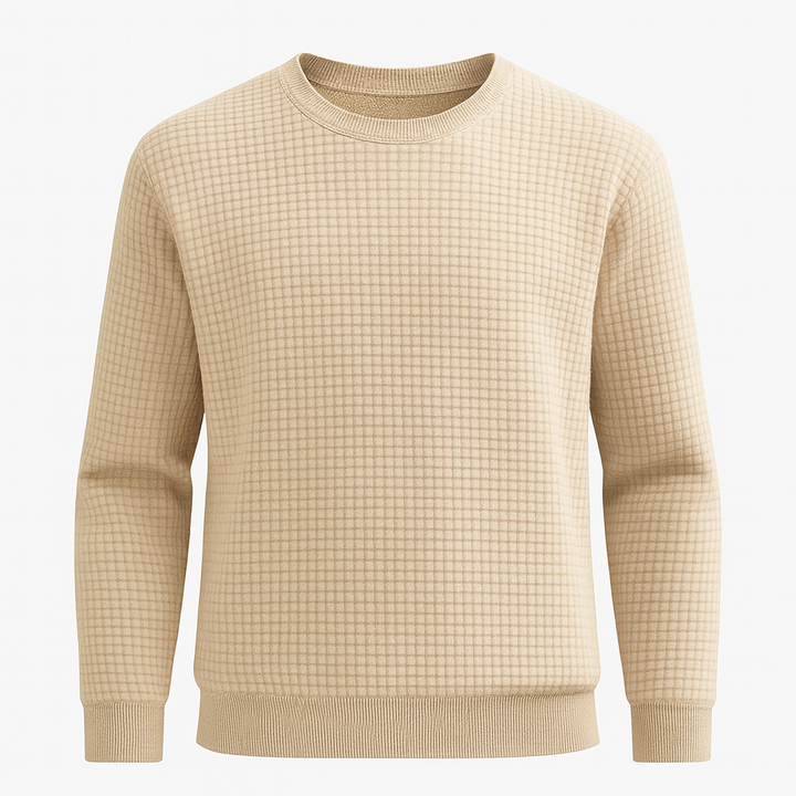 Long-sleeve textured knit sweater.