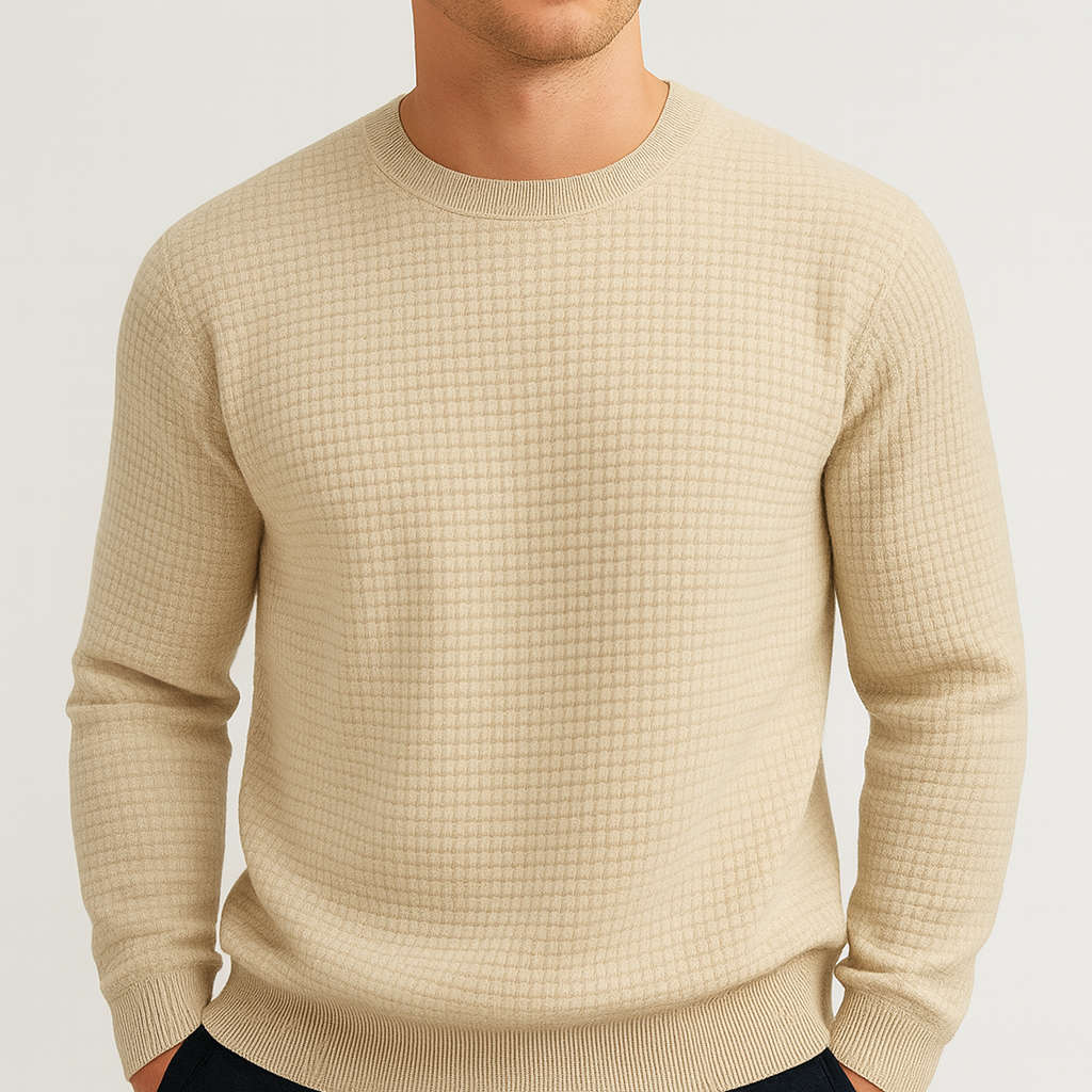 Long-sleeve textured knit sweater.