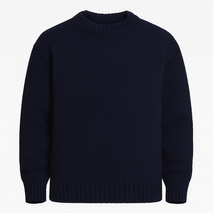 Loose-fit crewneck knit sweater.